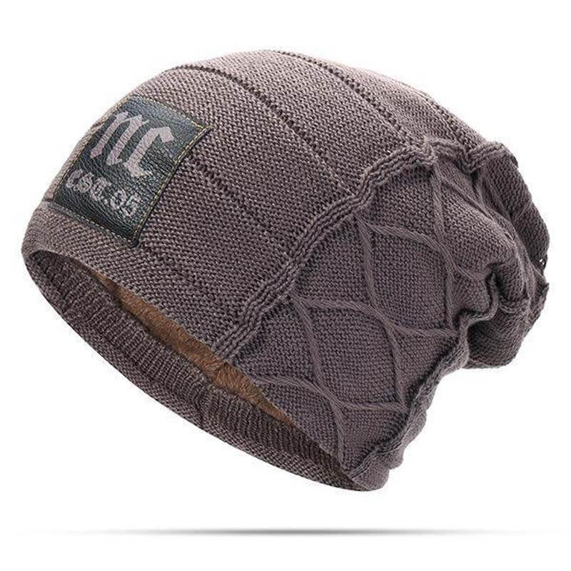 Invierno de los Hombres Más Terciopelo Cálido Sombrero de Punto Casual NC Carta sólida Skullies Beanie Sombrero