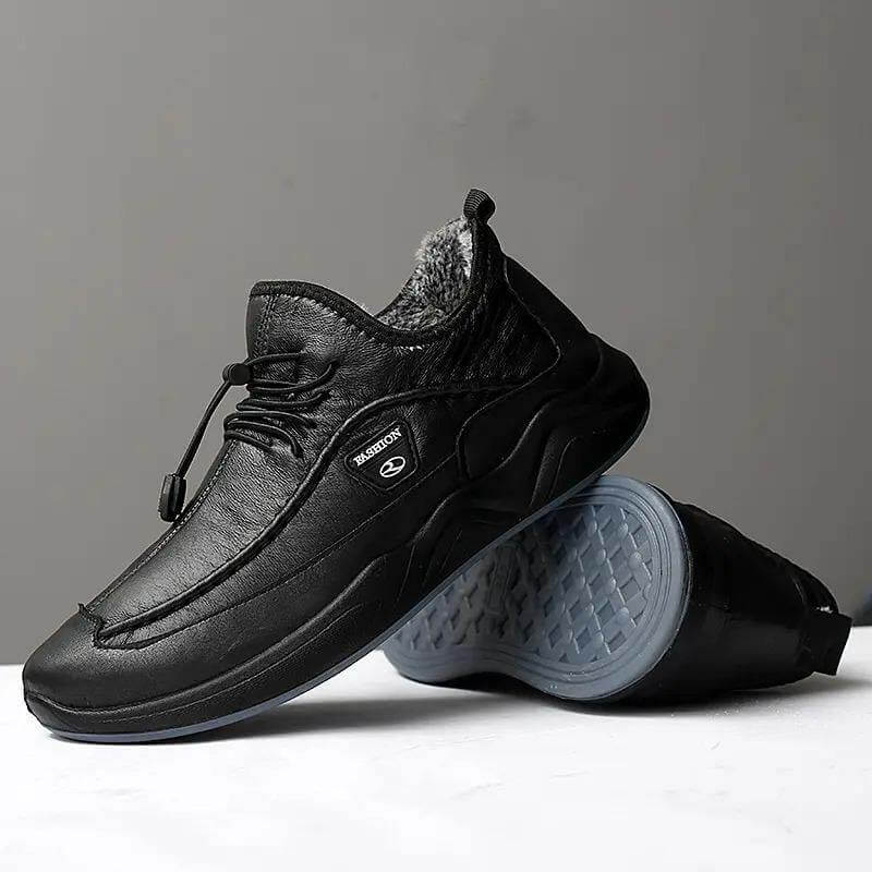 Doublure en peluche de Kaegreel Hommes Dispositif de dentelle élastique chaude antidérapante chaussures en cuir décontracté