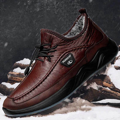 Doublure en peluche de Kaegreel Hommes Dispositif de dentelle élastique chaude antidérapante chaussures en cuir décontracté