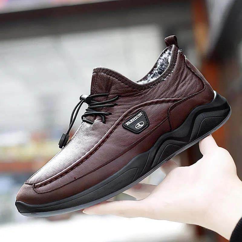 Doublure en peluche de Kaegreel Hommes Dispositif de dentelle élastique chaude antidérapante chaussures en cuir décontracté