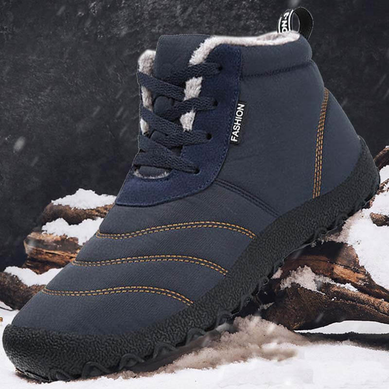 Kaegreel Large Size Men's Stripe Waterproof Plush Lining Stripe Ankle Boots