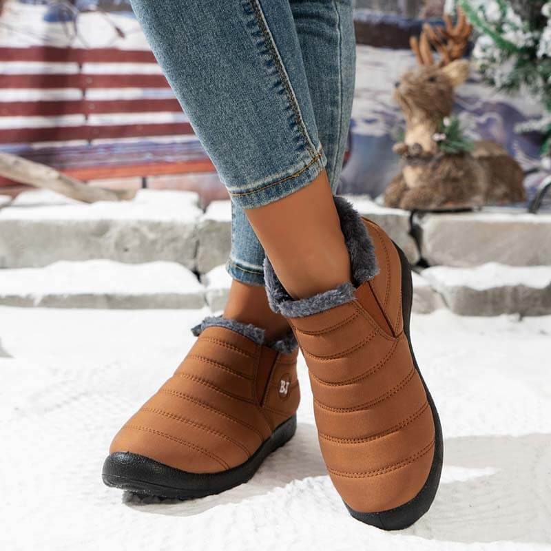 Warm Snow Shoes For Women Outdoor Fur Lining Winter Shoes Anti-Slip Lightweight Ankle Bootie