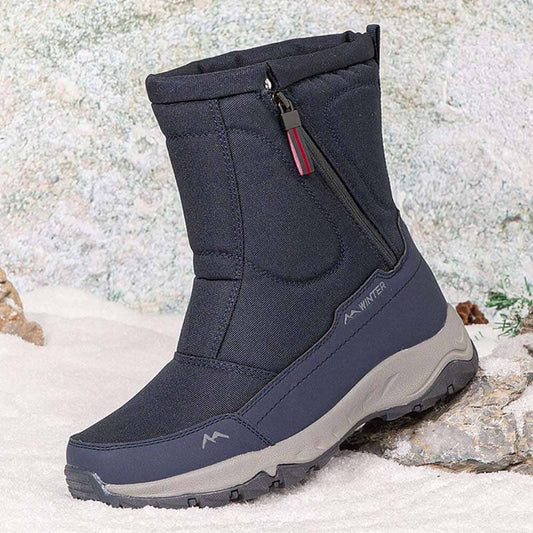 Botas de nieve de invierno para hombres con cremallera, impermeable, no deslizamiento, resistente al desgaste, espesas y aterciopeladas tibias