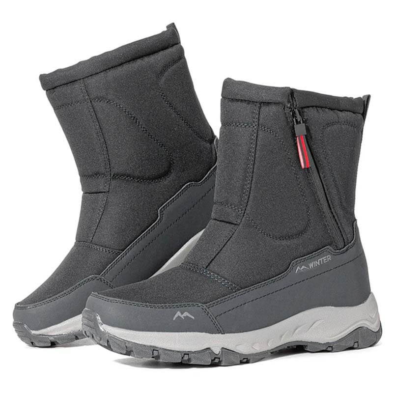 Bottes de neige d'hiver pour hommes Zip côté zip, imperméable, sans glissement, résistant à l'usure, épais et velouté