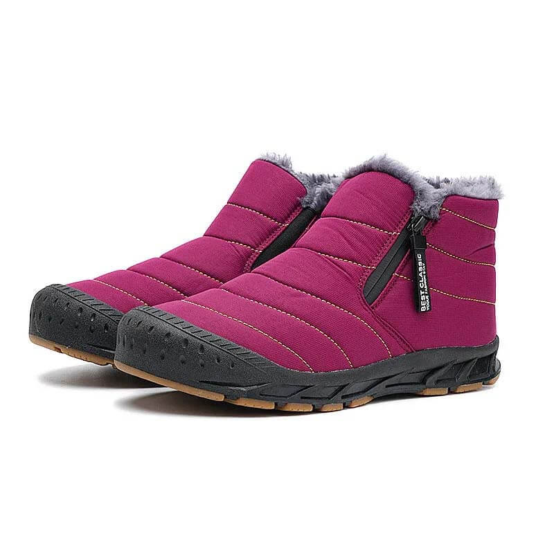 Warm Lined Snow Boots Zip Short Shaft Boots Flat Outdoor Comfortable Non-slip & Waterproof Winter Barefoot Shoe (Unisex) (BOGO) (Discount auto-applies with 2 pairs in the cart.)