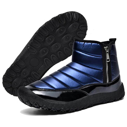 Men's Down Cloth Snow Boots Zipper Warm Outdoor Short Boots Hiking Shoes Footwear Non-slip & Waterproof Winter Barefoot Shoe