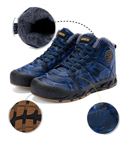 Herren Schneestiefel warm warmes Fleece Cosy Non-Rutsch-Knöchelstiefel Plüsch bequeme Wanderschuhe im Freien Trekkingschuhe Winter