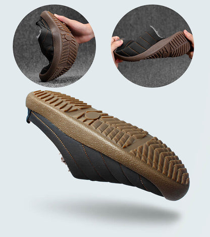 Men's Plush Lining Waterproof Fabric Slip On Soft Sole Casual Slipper