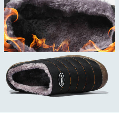Men's Plush Lining Waterproof Fabric Slip On Soft Sole Casual Slipper