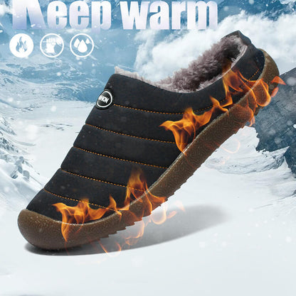 Men's Plush Lining Waterproof Fabric Slip On Soft Sole Casual Slipper