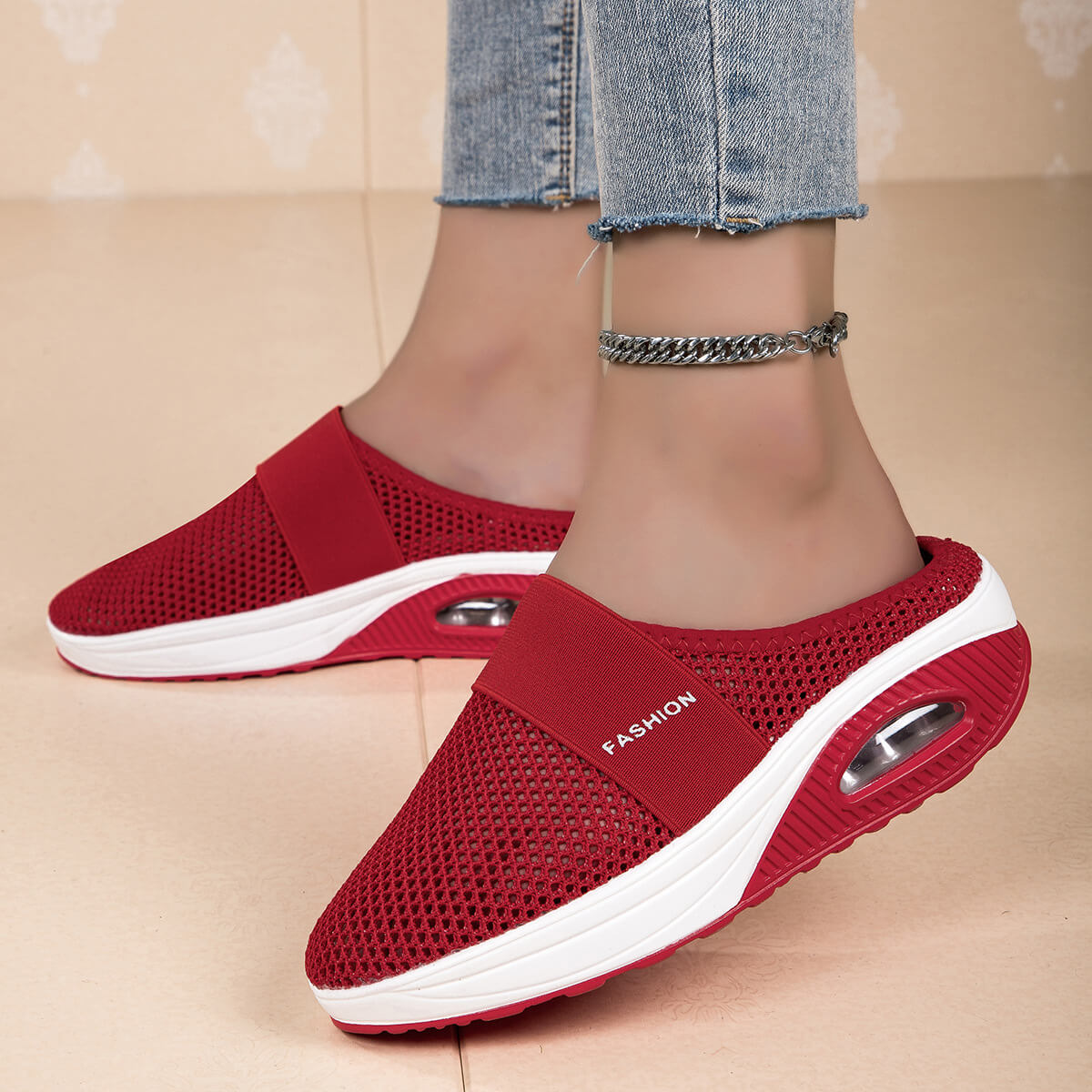 包头小网孔拖鞋女无后跟半拖鞋厚底拖鞋女网面半拖鞋女厂家批发