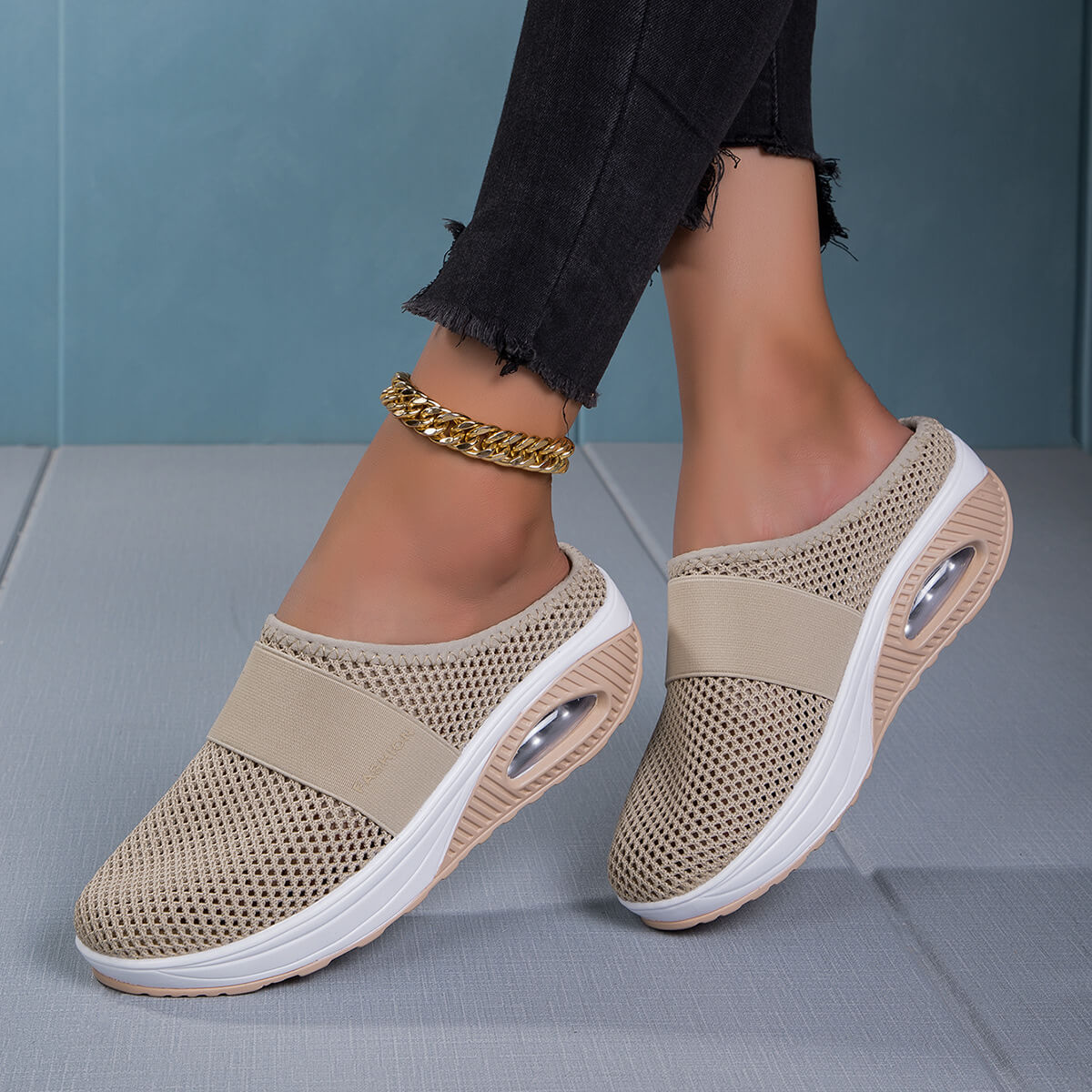 包头小网孔拖鞋女无后跟半拖鞋厚底拖鞋女网面半拖鞋女厂家批发