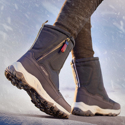 Bottes de neige d'hiver pour hommes Zip côté zip, imperméable, sans glissement, résistant à l'usure, épais et velouté