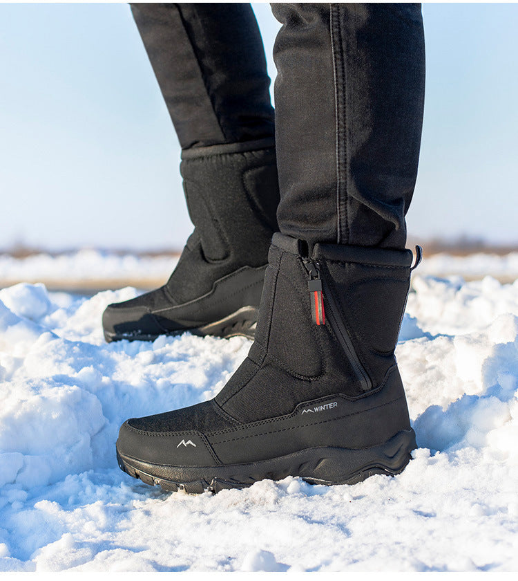 Bottes de neige d'hiver pour hommes Zip côté zip, imperméable, sans glissement, résistant à l'usure, épais et velouté