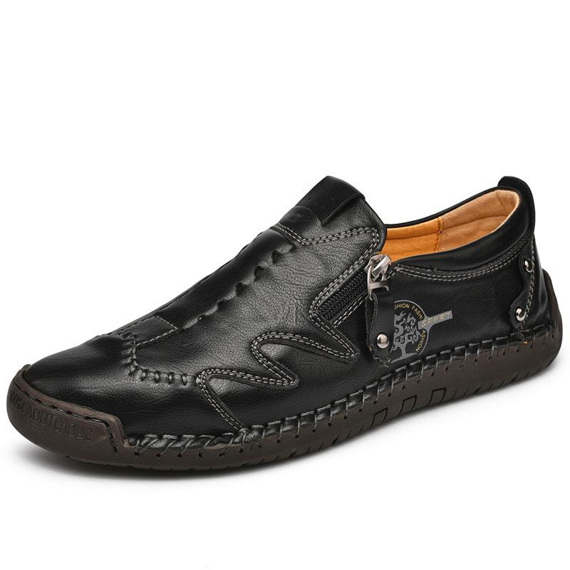 Kaegreel hombres lateral cremallera cómoda costura de mano casual zapatos de cuero