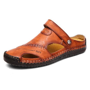 Kaegreel Hombre Mano de verano Puntotear Soft Outdoor Cerrado Toe Cuero Sandalias Sandalias Zapatillas