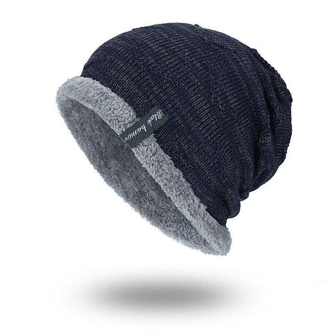 Men's Women's Solid Color Stripe Knit Plus Velvet Fashion Beanie Hats for Men Outdoor Keep Warm Hats Unisex