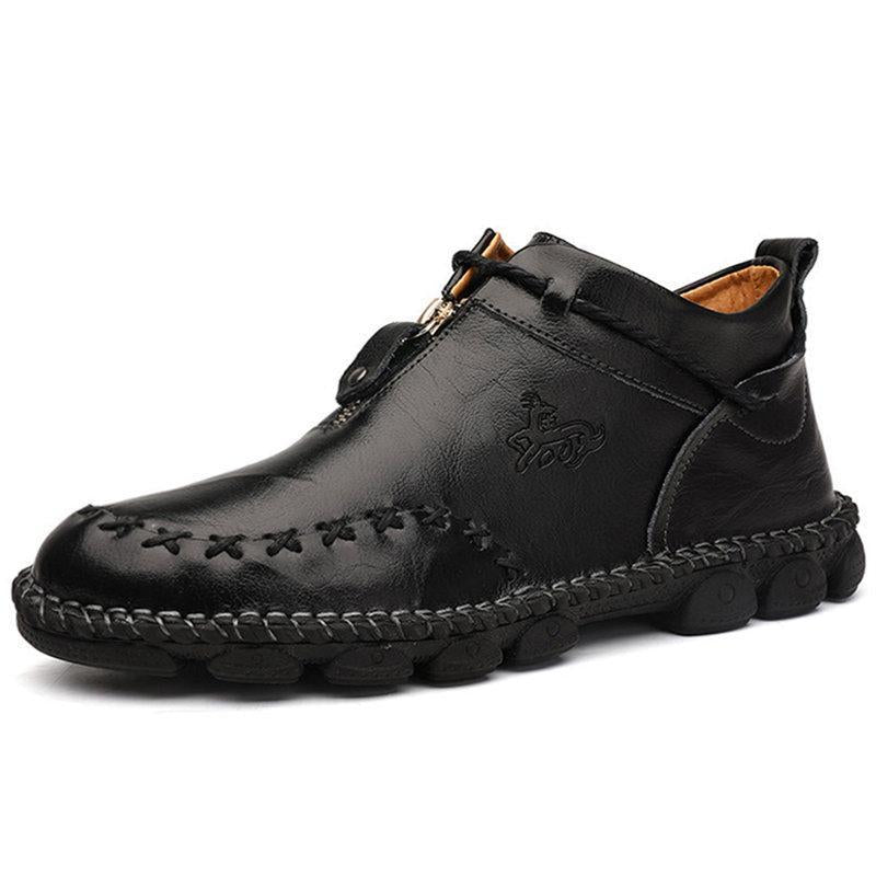 Kaegreel Hombre Costura de la mano Cuero de vaca No Slight Soft Sole Botas casuales