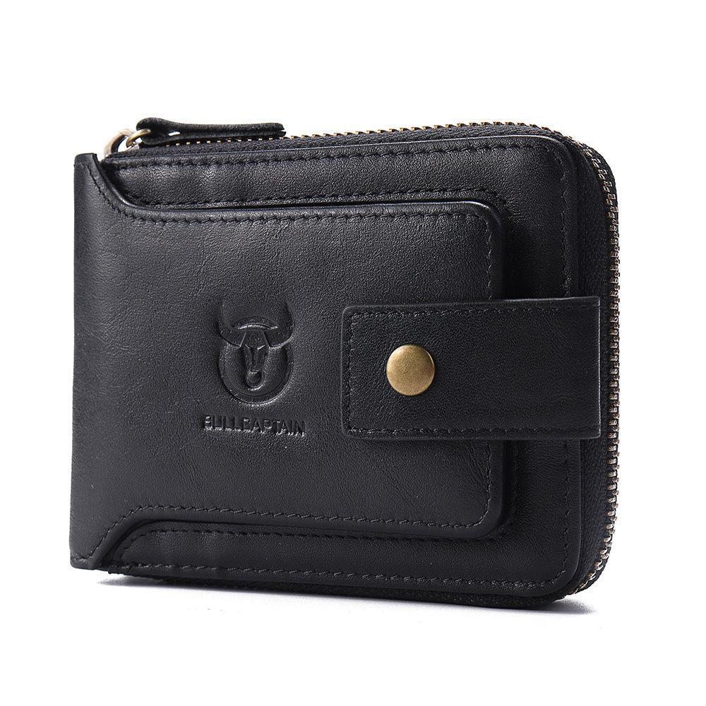 Men RFID Antimagnetic Solid Cowhide 11 Card Slots Coin Bag Zipper Wallet