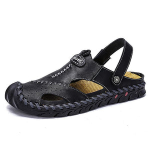 Kaegreel Herren Handstiche Leder Rutschfeste Outdoor Outdoor Beach Sandalen