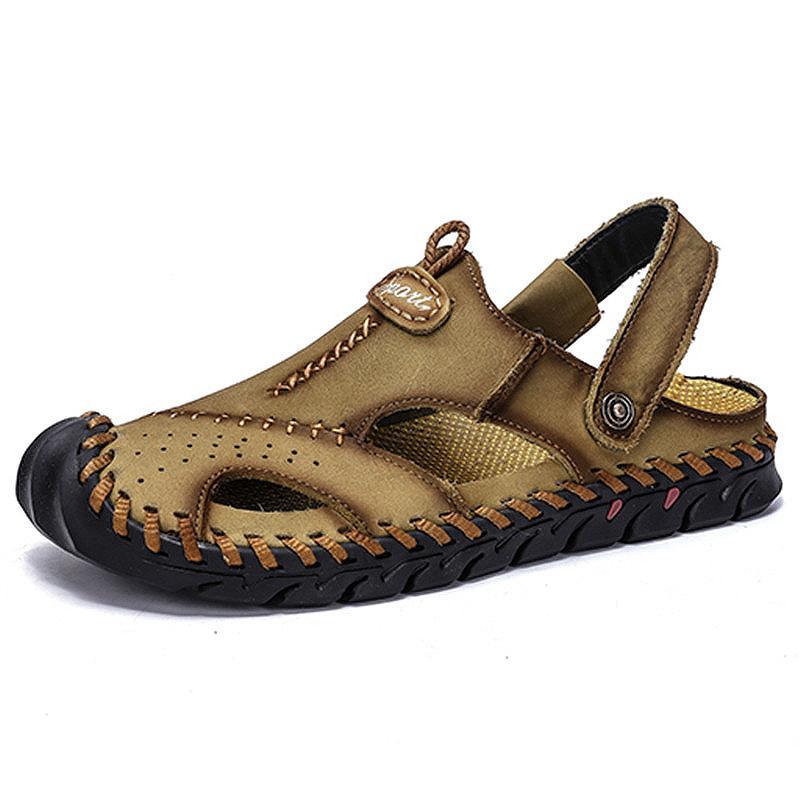 Kaegreel Men's Hand Stitching Leather Non Slip Outdoor Casual Beach ...