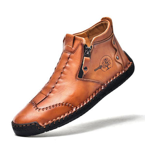 Botas de tobillo elegantes para hombres hechas a mano de cuero de microfibra con zapatos de cremallera lateral