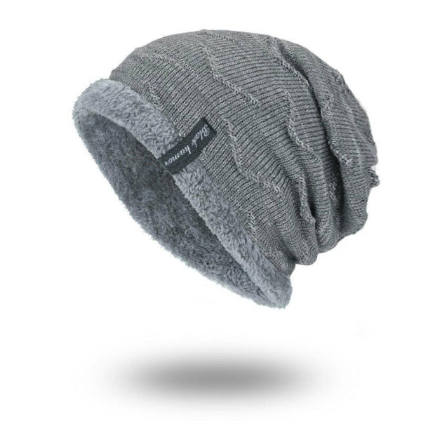 Men's Women's Solid Color Stripe Knit Plus Velvet Fashion Beanie Hats for Men Outdoor Keep Warm Hats Unisex