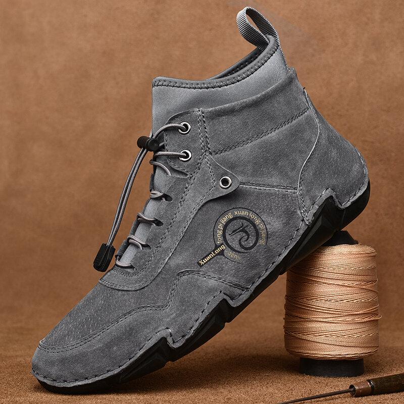 Men's Leather Splicing Soft Sole Comfortable Elastic Laces Casual Shoes ...