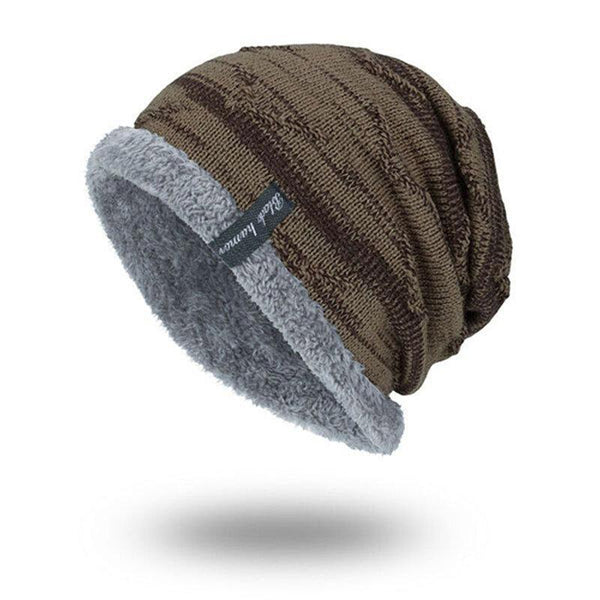 Men's Women's Solid Color Stripe Knit Plus Velvet Fashion Beanie Hats for Men Outdoor Keep Warm Hats Unisex