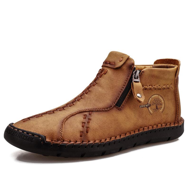 Hombre Vintage Mano Coser Microfibra Cuero Side Cremallera Botas de Tobillo