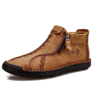 Hombre Vintage Mano Coser Microfibra Cuero Side Cremallera Botas de Tobillo